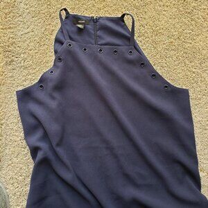 ALFANI Womens Navy Eyelet Spaghetti Strap Shift Dress